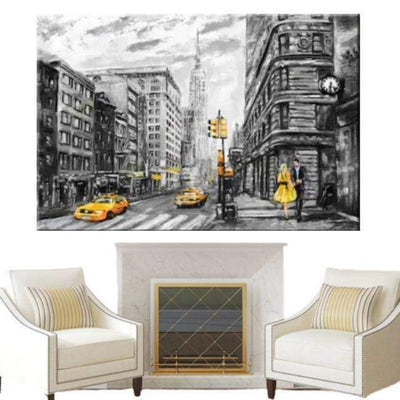 Vintage New York Czarno-Biały Żółty Obraz Taxi
